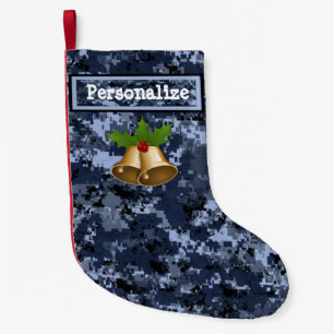 U.S. Military Blue Camo Christmas Stocking w/Bells