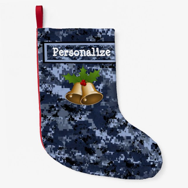 U.S. Military Blue Camo Christmas Stocking w/Bells (Front)