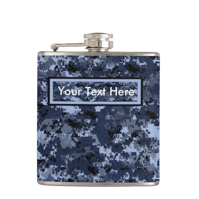 U.S. Military Blue Camouflage  6 oz or 8 oz Flask (Front)