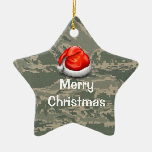 U.S. Military Camo Star Merry Christmas Ornament (Front)