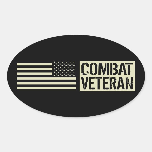 U.S. Military: Combat Veteran (Black Flag) Oval Sticker (Front)
