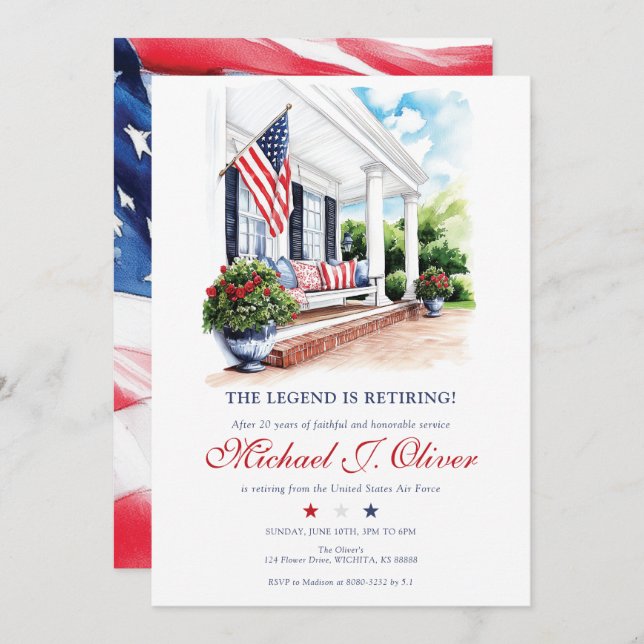 U.S. Military Retirement Patriotic Home Porch Invitation (Front/Back)