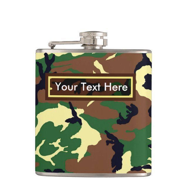 U.S. Military Woodland Camo 6 oz or 8 oz Flask (Front)