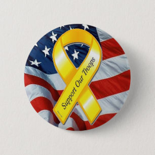 U.S. MILITARY - Yellow Ribbon & Flag 6 Cm Round Badge