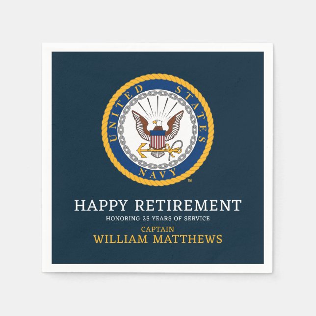 U.S. Navy | Navy Emblem | Happy Retirement Napkin (Front)