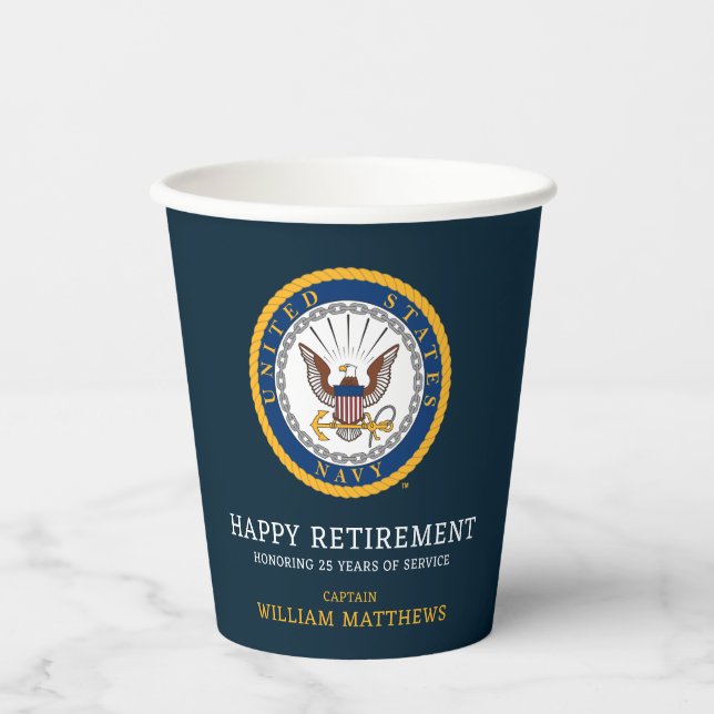 U.S. Navy | Navy Emblem | Happy Retirement Paper Cups (Front)