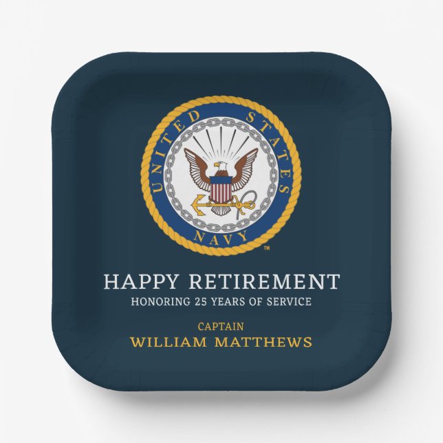 U.S. Navy | Navy Emblem | Happy Retirement Paper Plate (Front)