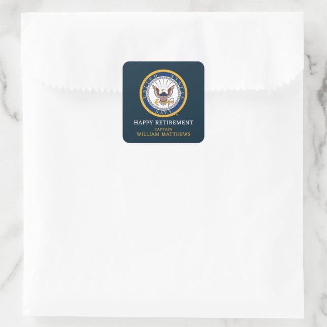 U.S. Navy | Navy Emblem | Happy Retirement Square Sticker (Bag)
