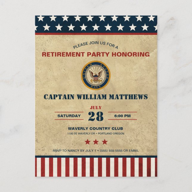 U.S. Navy Retirement Party Invitation Postcard (Front)