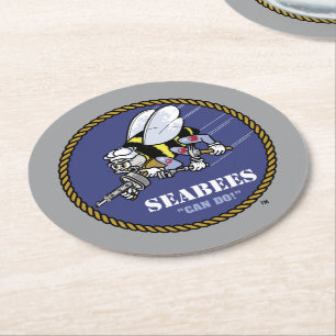 U.S. Navy   Seabees Round Paper Coaster