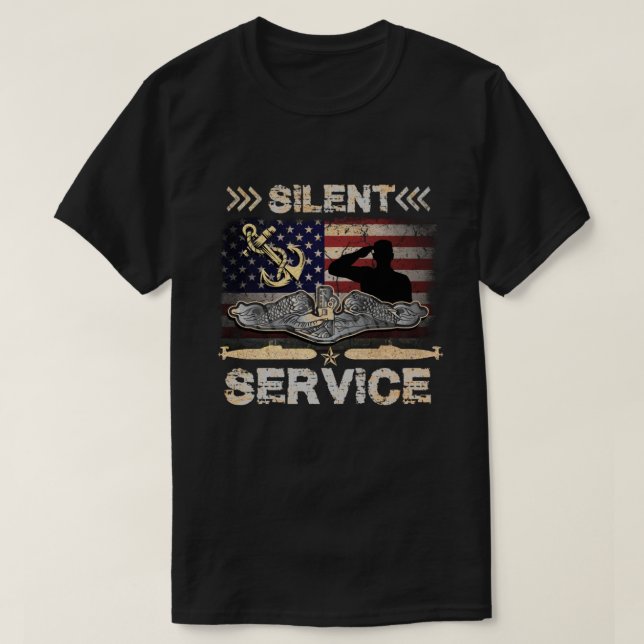 U.S Navy Submarines Silent Service T-Shirt Patriot (Design Front)