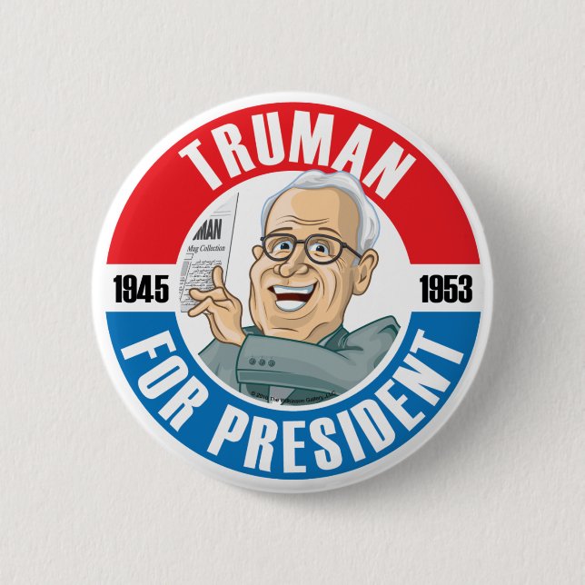 U.S. Presidents Campaign Button: #33 Harry Truman 6 Cm Round Badge (Front)