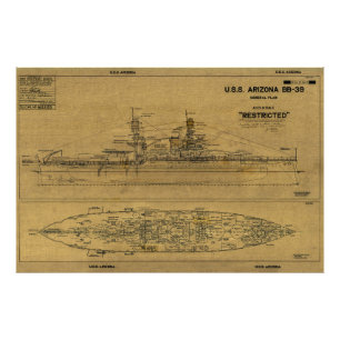 U.S.S. ARIZONA Battleship Blueprint 1934 Photo Print