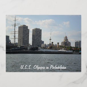 U.S.S. Olympia in Philadelphia Foil Holiday Postcard