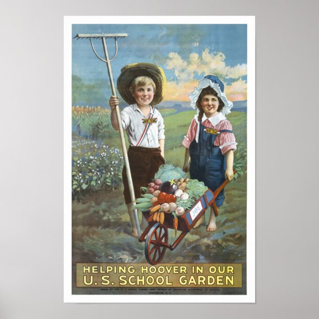 U.S. School Gardens, 1919. Vintage Advertising Poster (Front)