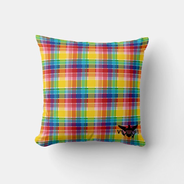 U.S. Virgin Islands Flag (Black), Madras Cushion (Front)