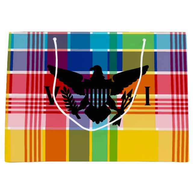 U.S. Virgin Islands Flag (Black), Madras Large Gift Bag (Front)