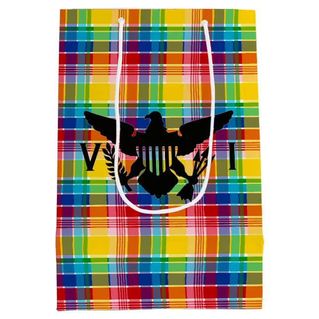 U.S. Virgin Islands Flag (Black), Madras Medium Gift Bag (Back)