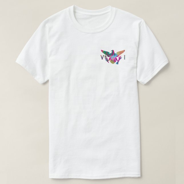 U.S. Virgin Islands Flag, Colourful Tropical Leave T-Shirt (Design Front)