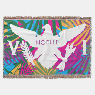 U.S. Virgin Islands Flag, Colourful Tropical Leave Throw Blanket