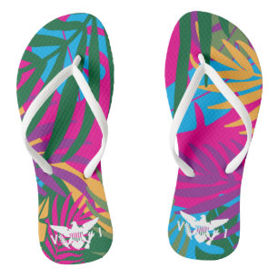 U.S. Virgin Islands Flag Colourful Tropical Leaves Flip Flops