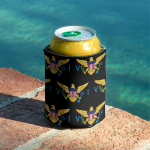 U.S. Virgin Islands Flag Pattern, Black Can Cooler