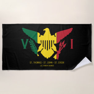 U.S. Virgin Islands Flag Rasta, Red Yellow Green Beach Towel