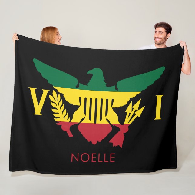 U.S. Virgin Islands Flag, Rasta Red, Yellow, Green Fleece Blanket (In Situ)
