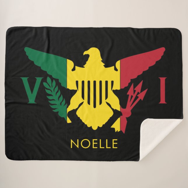 U.S. Virgin Islands Flag, Rasta Red, Yellow, Green Sherpa Blanket (Front (Horizontal))