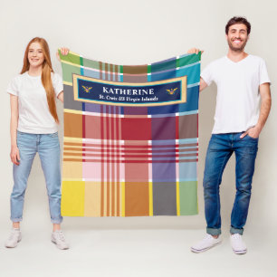 U.S. Virgin Islands Flag St. Croix Madras Custom  Fleece Blanket