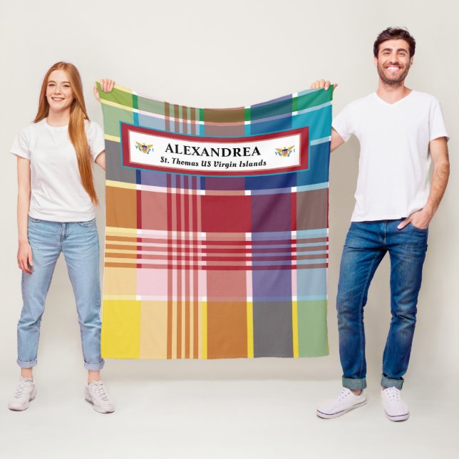 U.S. Virgin Islands Flag St. Thomas Madras Custom  Fleece Blanket (In Situ)