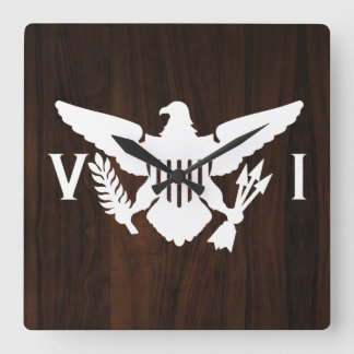 U.S. Virgin Islands Flag White & Dark Wood Square Wall Clock