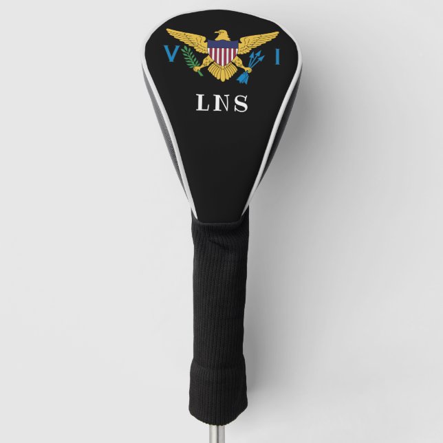 U.S. Virgin Islands Flag, Your Initials, Black Golf Head Cover (Front)