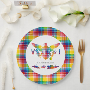 U.S. Virgin Islands Madras, Flag & Islands Paper Plate