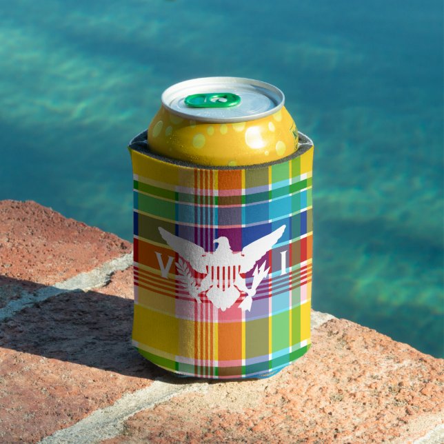 U.S. Virgin Islands Madras Pattern & Flag Can Cooler (In Situ Pool)