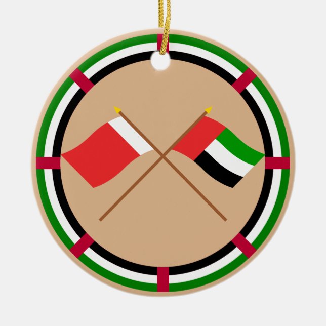 UAE and Dubai Crossed Flags Ceramic Tree Decoration (Front)