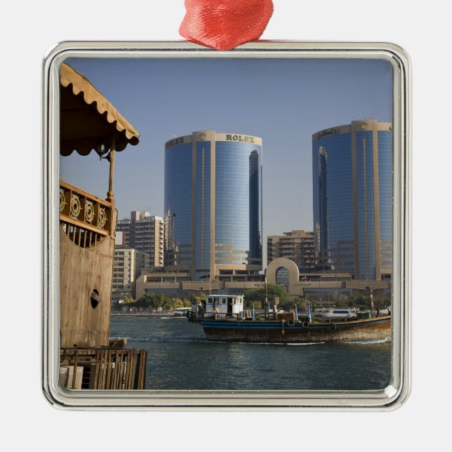 UAE, Dubai, Dubai Creek. Dhow cruises channel Metal Tree Decoration (Front)