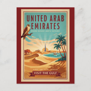 UAE Dubai Falcon Desert Illustration Travel Art Postcard