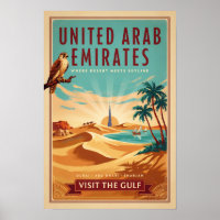 UAE Dubai Falcon Desert Illustration Travel Art