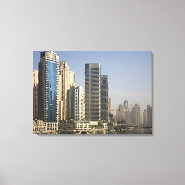 UAE, Dubai. Marina towers with boats at anchor. 2 Canvas Print (Front)