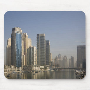 UAE, Dubai. Marina towers with boats at anchor. Mouse Mat