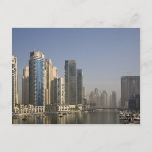 UAE, Dubai. Marina towers with boats at anchor. Postcard
