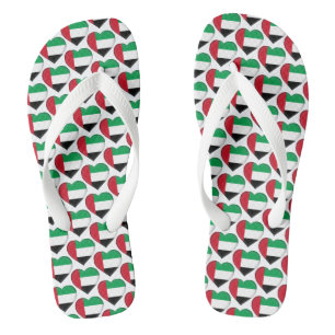 UAE Flag Colours Hearts Pattern Patriotic Flip Flops