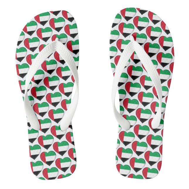 UAE Flag Colours Hearts Pattern Patriotic Flip Flops (Footbed)