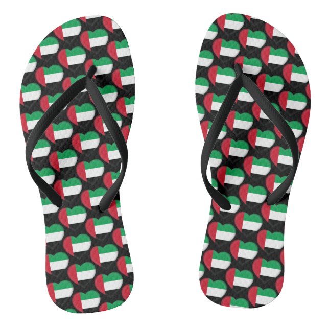 UAE Flag Colours Hearts Pattern Patriotic Flip Flops (Footbed)