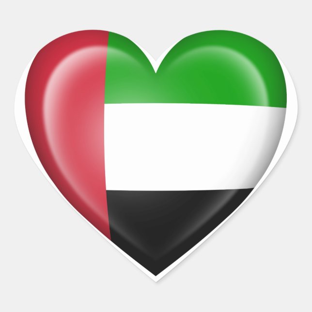 UAE Heart Flag on White Heart Sticker (Front)