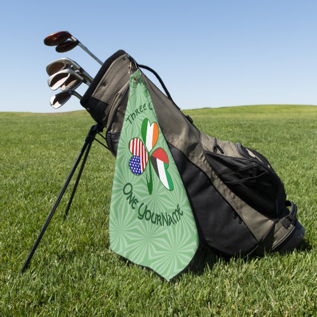 UAE Ireland USA Shamrock Flag Personalised  Golf Towel (Green)