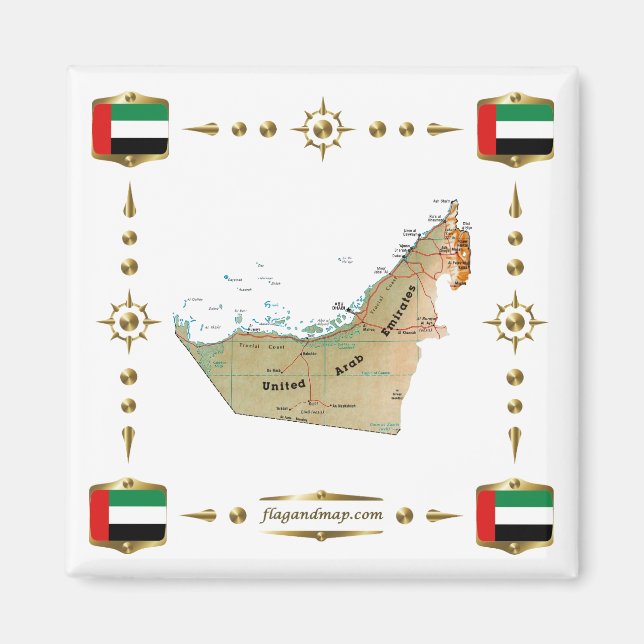 UAE Map + Flags Magnet (Front)