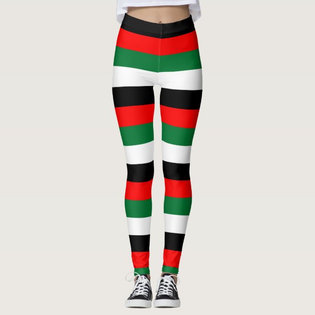 UAE National Flag Colours Horizontal Striped Leggings (Front)