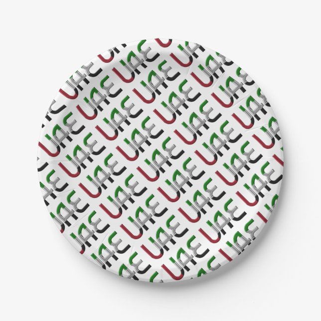 UAE United Arab Emirates Flag Colours Typography Paper Plate (Front)